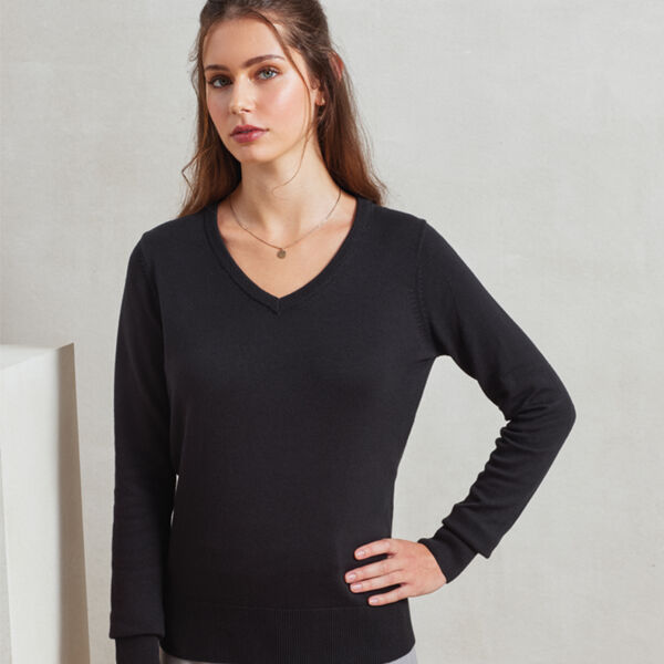 Premier Ladies Knitted Cotton Acrylic V Neck Sweater Thumbnail