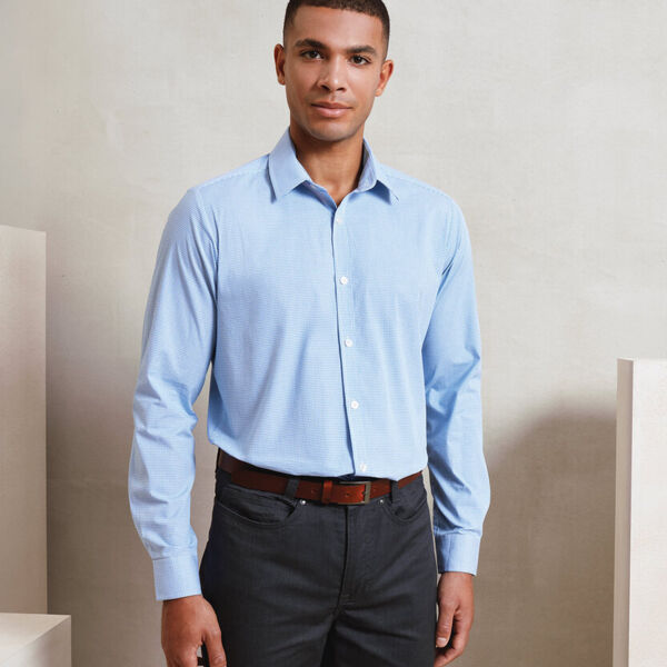 Microcheck (Gingham) long sleeve cotton shirt Thumbnail